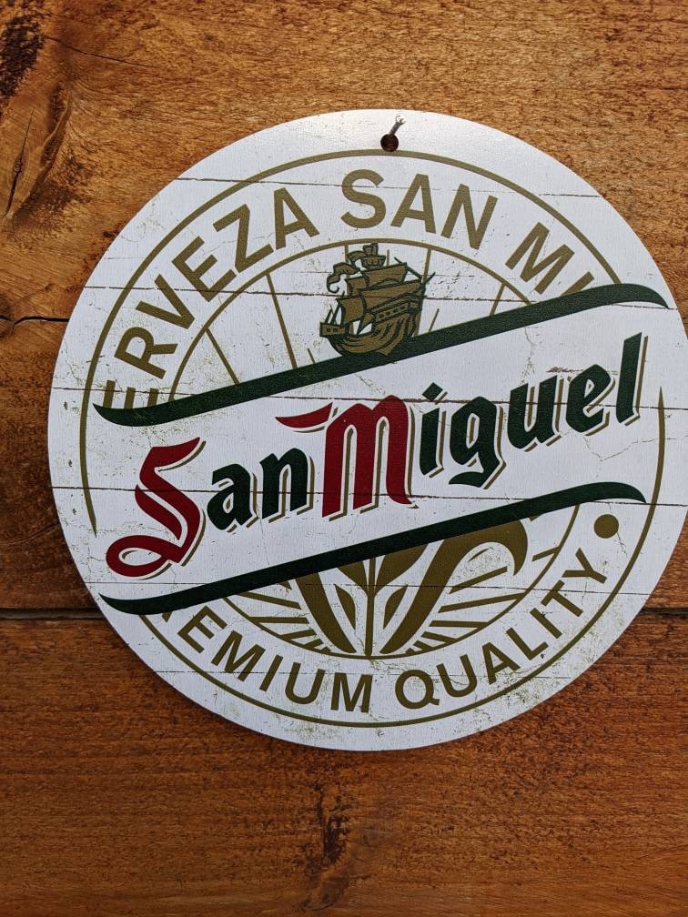 San miguel Wood Bar Signs Pub Man Cave Wall Sign Wooden Circle Plaques 19.5cm