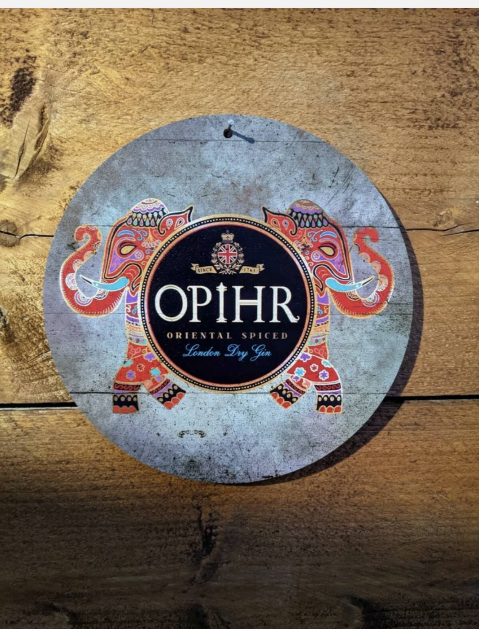 Opihr gin Wood Bar Signs Pub Man Cave Wall Sign Wooden Circle Plaques 19.5cm