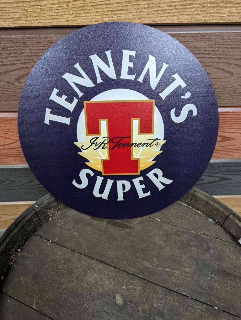 Tennents Super Sign Wood Bar Vintage Man Cave Wall  Wooden Circle Plaques large 30cm garage gift