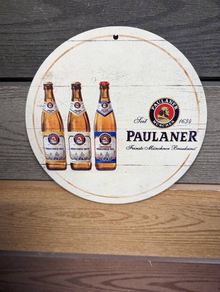 Paulaner Wood Bar Signs Pub Man Cave Wall Sign Wooden Circle Plaques 19.5cm